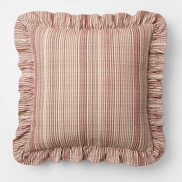 Studio McGee Other - Studio McGee Threshold Uneven Plaid with Ruffle Pillow Burgundy Cream Christmas
